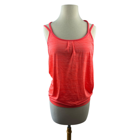 Athleta Shadow Stripe Energize Tank Top Built-In-Bra Neon Orange Size Small - Picture 3 of 11